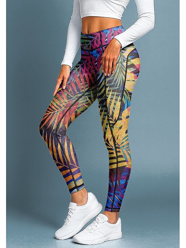 Women's pilates leggings fitness pants Gym Leggings Pockets Stamp Duty Side Pockets Pilates Gym Gym Workout Pants Tights Leggings Floral Print Rainbow Sports Activewear Stretchy Tight Fit4