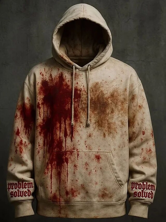 Halloween Men's Graphic Blood Splatter Letter Hoodie Fashion Daily Hooded Vacation Party Streetwear Beige Printing Fall Winter Designer2