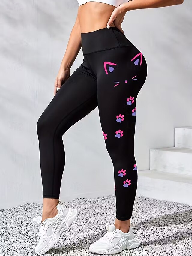 Women's Leggings Vacation Vintage Fashion Full Length High Waist Graphic Animal Cat Printing Thermal Warm Soft Breathable High Elasticity Formal Outdoor Vacation Black Spring Fall Slim Fit4