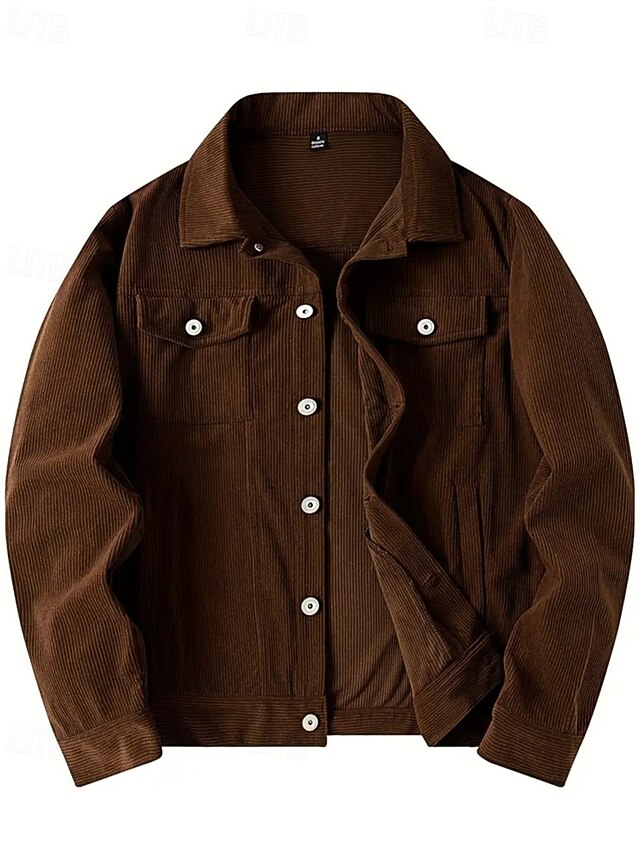  Per uomo Giacca in Velluto a Coste Giacca Cargo Giacca Casual Vacanza Quotidiano Caldo Tasca Autunno & Inverno Semplice Moda Classico Bavero Regolare Nero Blu Verde militare Caffè Giacca