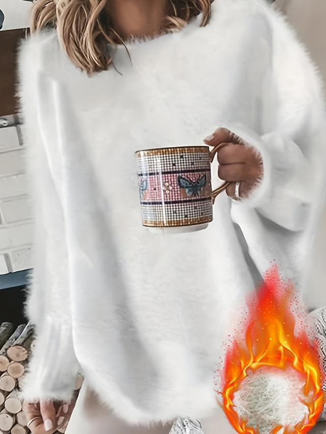  Naisten Neulos Pusero Katutyyli Vapaa-aika Puhdas väri Joustin Tiukka pyöreä kaula-aukko Kudottu Pitkähihainen Tavalliset topit Neuloa ulko- Päivittäin Viikonloppu Valkoinen Syksy Talvi