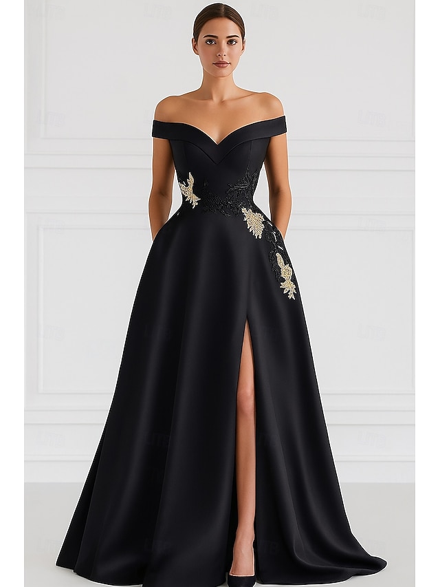 A-Line Floor Length Evening Gown Ball Gown Formal Dress Elegant Silky ...