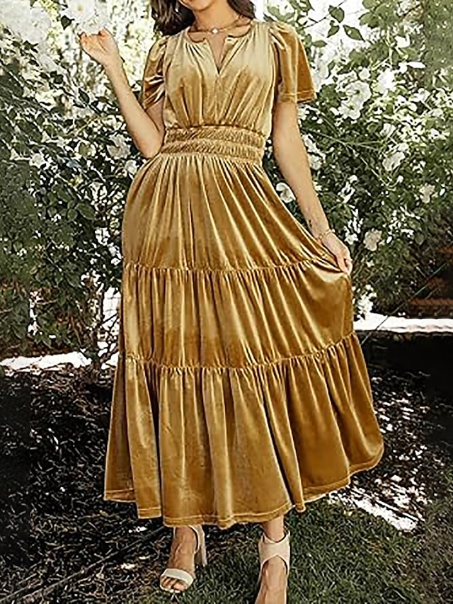  Női Midi ruha Karácsonyi ruha Bársony ruha Party ruha Koktélruha Elegáns Modern Parti Születésnap Estély Normál Sima Rövid ujjú V-alakú Bor Katonai zöld Sötétkék Sötétzöld Tavasz Ősz