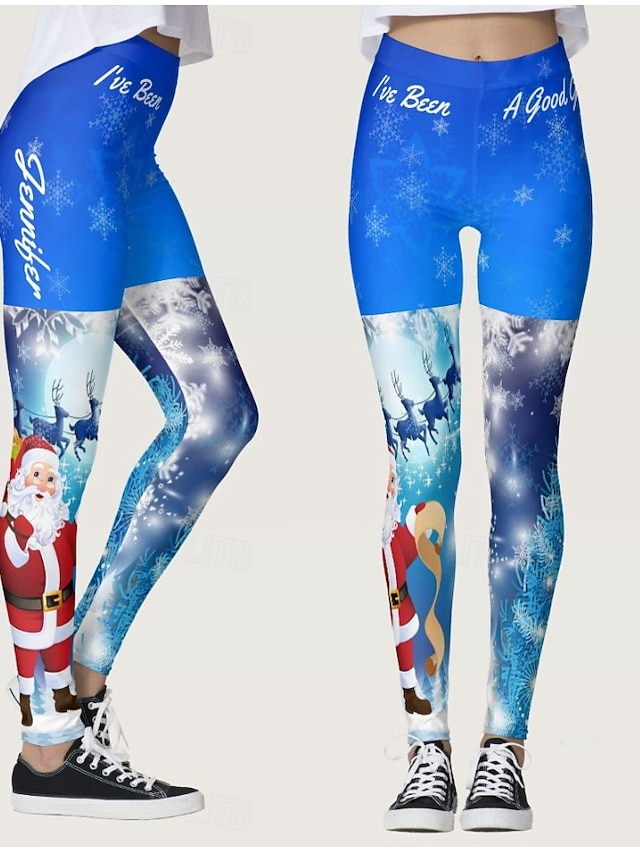  Julkvinnors Jultomte Julträd Leggings Semester Vintage Hela Längden Hög Midja Byxor Ful Grafisk Tryck Värmande Mjuk Andningsbar Stretchy Formal Utomhussemester Depression Grön