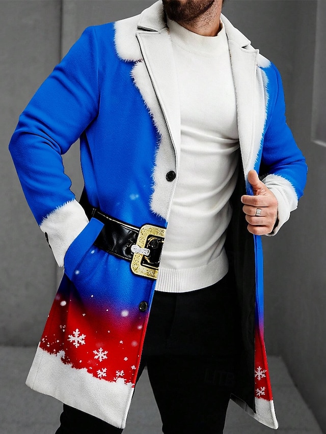  Jul Herre 3D-utskrift Snøfnugg Ytterfrakk Frakk Hold Varm Fritid Daglig Ferie Festival 2 i 1 Knapper Lomme foran Vår Høst Vinter Med hakk Langermet Svart Rød Blå
