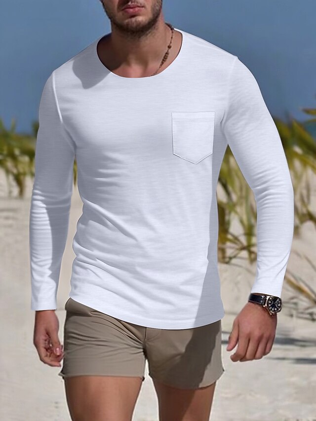 Men's Tee Cotton Blend T-Shirt Long Sleeve Solid Color Plain Fashion Designer Casual Color Block Buttons Crew Neck Outdoor Casual Daily All Seasons White Wine Navy Blue Henley T-Shirt4