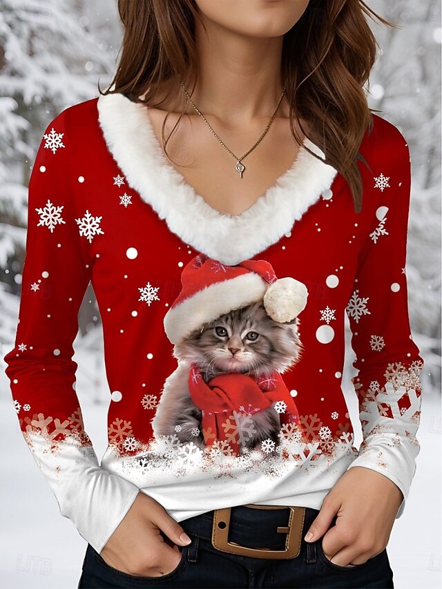 V-neck Print Holiday Women's Shirt main image 1
