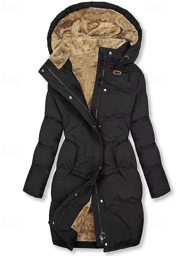  Dam Anorak Håller värmen Bekväm Dragkedja Ficka Ledigt Slät Utomhus Semester Dagliga kläder Utekväll Lång Huva Normal Långärmad Ytterkläder Svart Gul Grön Höst Vinter