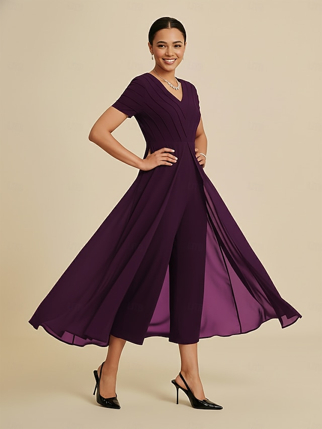  tuta da donna rosso vino con scollo a V, design a pannelli, finto due pezzi, fluido, trasparente, tessuto elasticizzato, casual, primavera estate autunno