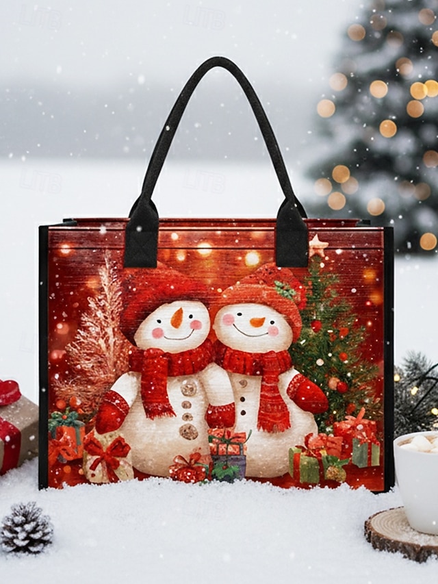 Sac fourre-tout imprimé bonhomme de neige de Noël pour femme, sac à bandoulière en toile grande capacité, sac à main pour cadeaux de vacances d'hiver pour femmes
