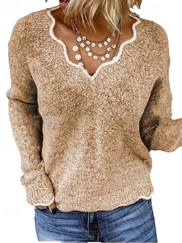  Dámské Svetr Rolák Šik ven Na běžné nošení Barevné bloky Do V Slátanina Pletený Dlouhý rukáv Běžné topy Plést Denní Dovolená Jdeme ven Černá Světlá růžová Podzim Zima