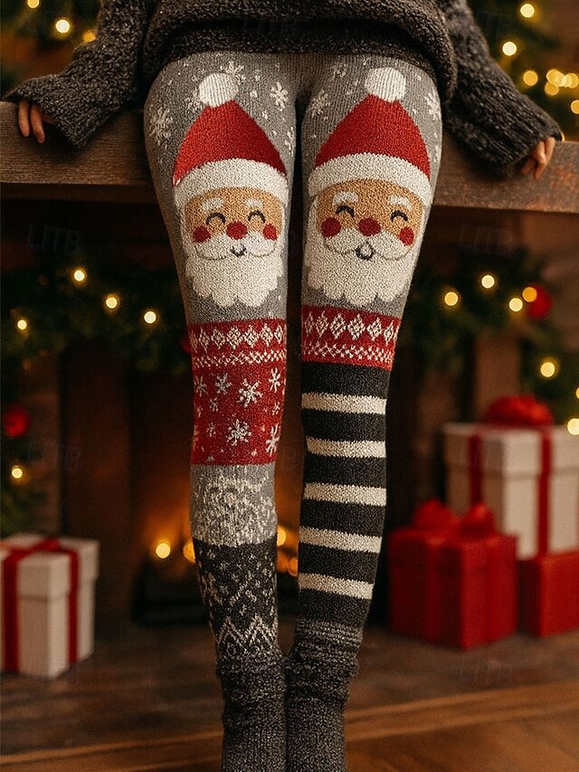 Women's Leggings Vacation Vintage Ethnic Style Full Length High WaistPantsUgly Christmas Graphic Snowman Snowflake 3D Print Quick Dry Breathability Soft Stretchy Formal Outdoor Vacation White Gray4