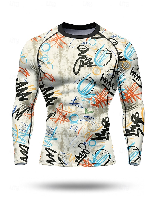  Per uomo Maglia a compressione Maglia da corsa Stampa 3D Manica Lunga Livello Base Astratto Asciugatura Rapida Compressione Elasticizzato Traspirante Allenamento in Palestra Allenamento attivo