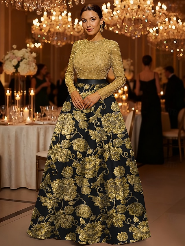 Metallic Embellished Hourglass Waist Floor Length Evening Gown | Celebrant Bridal Birthday Party Mother of The Bride Gala