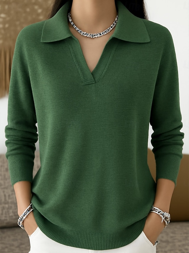  Női Pulóver Elegáns Napi Stílusos Polo gallér Kötött Hosszú ujj Normál felsők Kötött Napi Hétvége Fekete Fehér Tavasz Ősz