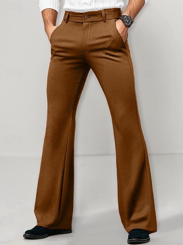  Men's Dress Pants Flared Pants Bell Bottom Trousers Suit Pants Pocket Plain Comfort Breathable Full Length Outdoor Daily Going out Fashion Casual Black White Micro-elastic