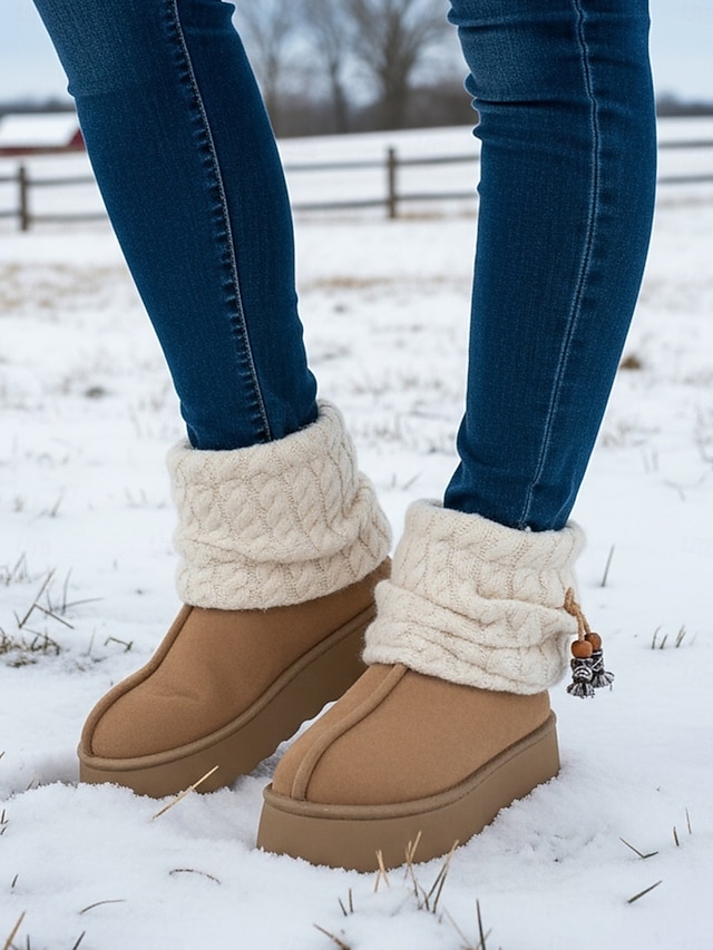  Dámské pletené zimní boty s fleecovou podšívkou - útulné a teplé, ideální do zasněženého počasí a na outdoorové aktivity
