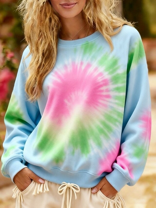 Women's Pullover Sweatshirts Tie Dye Fashion Streetwear Classic Long Sleeve Round Neck Regular Tops Dailywear Casual Print Blue Purple Spring Fall4
