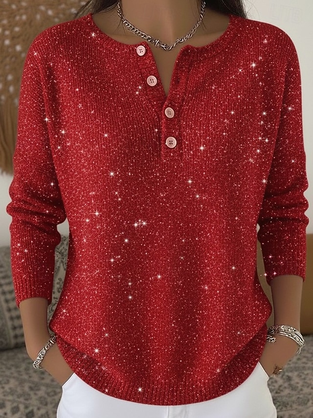  Julens Kvinnors Tröja Elegant Mode Grafisk Crew Neck Tryck Långa Ärmar Regulator Tops Stickad Hem Daglig Röd Grön Vår Höst