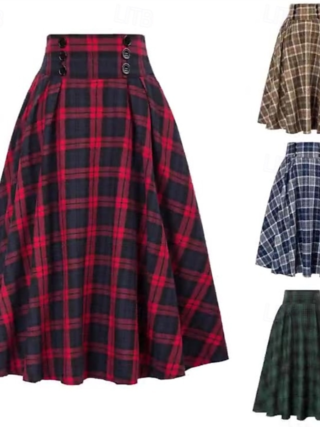 Femmes Mode Occasionnel Mi-long Taille Moyenne Jupes Plaid Bloc de ...