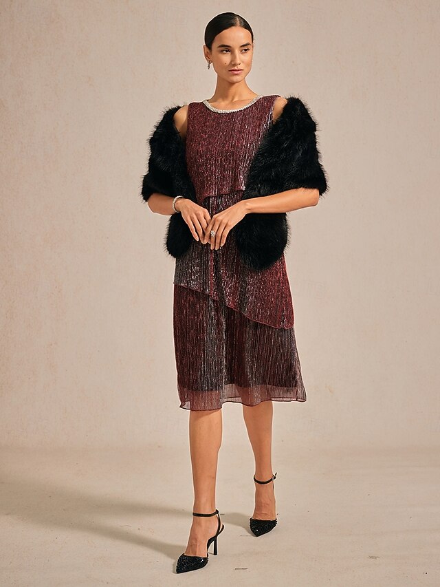  Dam Maxiklänning Skiftklänning Elegant Bröllopsgäst Kvällsfest Cocktailfest Lös passning Ensfärgat Ärmlös Rund hals Vinrött Sommar Vår Höst