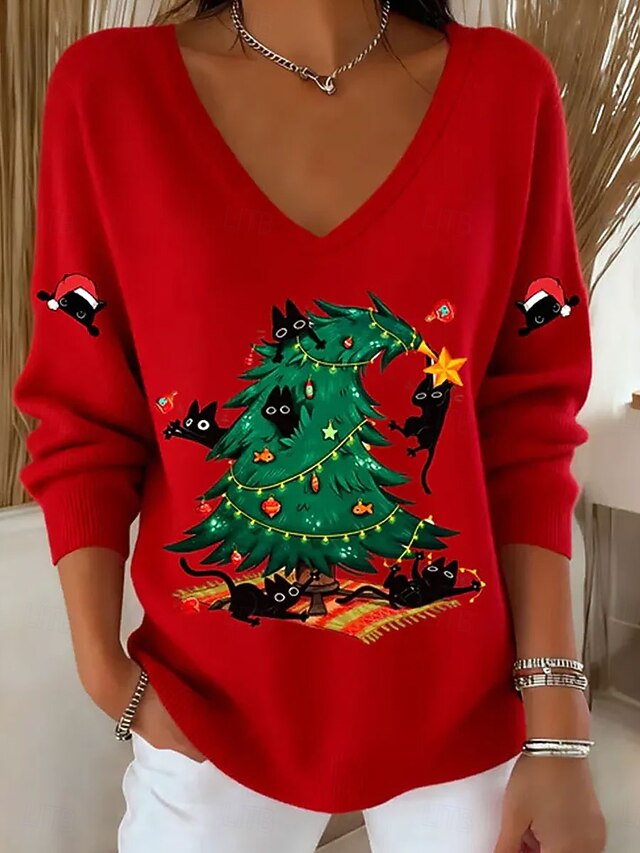 Christmas Women's Christmas Tree Sweater Pullover Fashion Streetwear ...