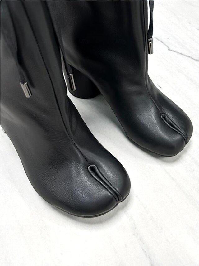  stivali tabi da donna in similpelle con punta divisa e design allacciato, stivaletti alla moda, streetwear d'avanguardia, cosplay &abbigliamento casual da festa