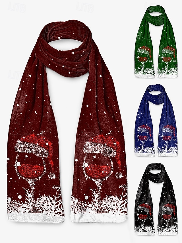  Écharpe de Noël pour femme, châle d'hiver doux avec imprimé bonnet de Père Noël, écharpe de cou confortable pour les fêtes et cadeaux festifs, plusieurs couleurs
