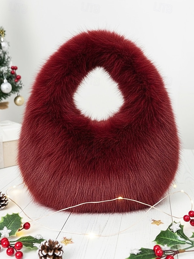  Damaxelväska i fuskpäls, mjukt plyschmaterial, elegant luffarmodell för julfester, finns i flera färger