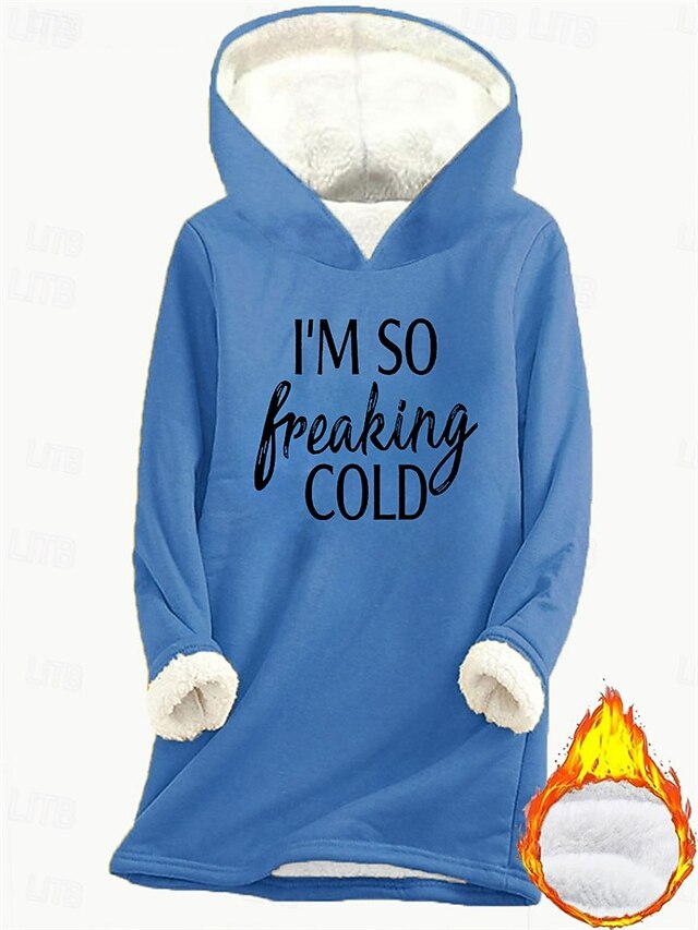 Women's Pullover Hoodie Sweatshirt Graphic Letter Warm Casual Sherpa Fleece Long Sleeve Hooded Regular Tops Street Dailywear Casual Print Fleece Lined Dark Pink Blue Gray Fall Winter4