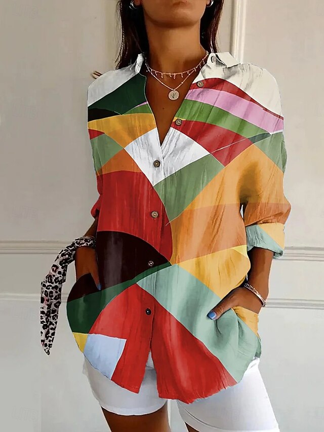Women's Shirt Graphic Geometric Stylish Modern Casual Long Sleeve Bishop Sleeve Shirt Collar Regular Tops Daily Holiday Print Black Purple Orange Fall Winter4