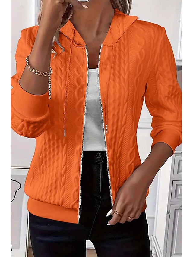  Dame Skjorte Helfarge Grafisk Elegant Årgang søt stil Langermet Med hette Vanlige topper Arbeid Daglig Ferie Glidelås Hvit Rosa Blå Oransje Vår Høst Vinter Vår, Høst, Vinter, Sommer