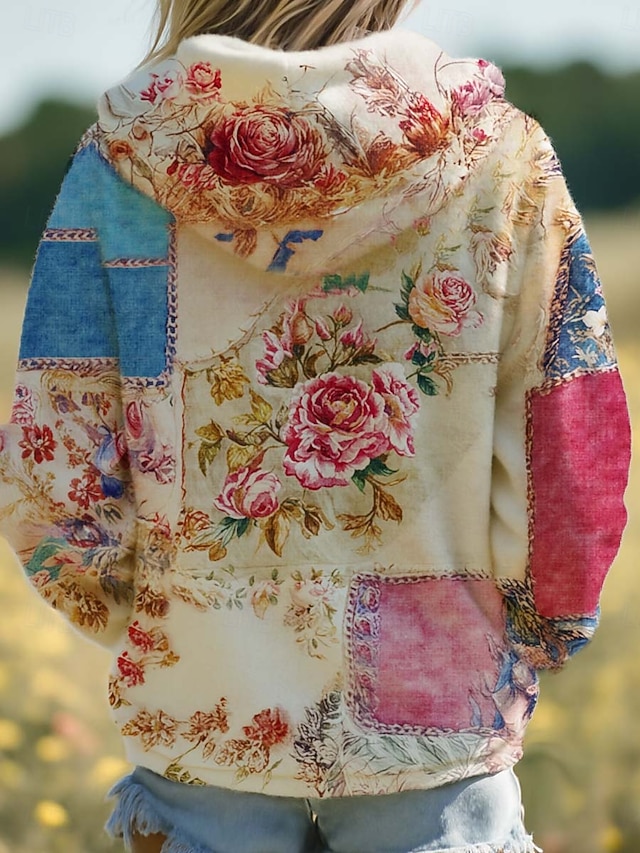  Mulheres Moletom com zíper Moletons com zíper Floral Gráfico Animal Elegante Quente Ativo Manga Longa Com Capuz Tops regulares Casa Trabalho Traje de festa para noite Com Cordão Zíper Branco