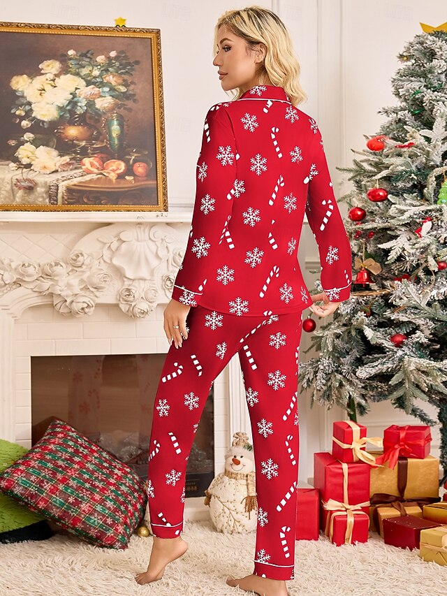 Christmas Women's Snowflake Pajamas Loungewear Pajama Set Warm Fashion ...