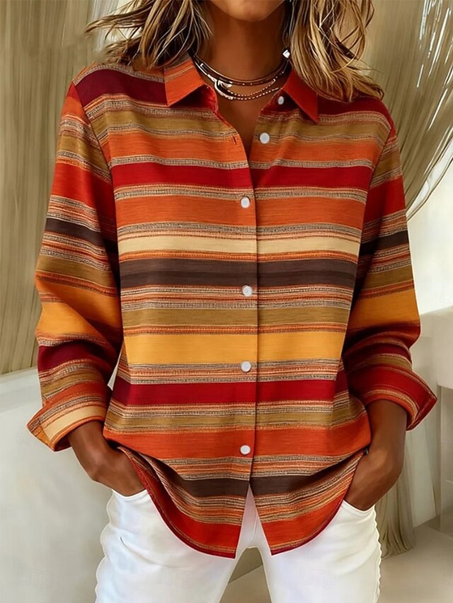 Women's Shirt Blouse Plaid Casual Long Sleeve Shirt Collar Regular Tops Daily Patchwork Buttons Print Yellow Blue Orange Fall Winter4
