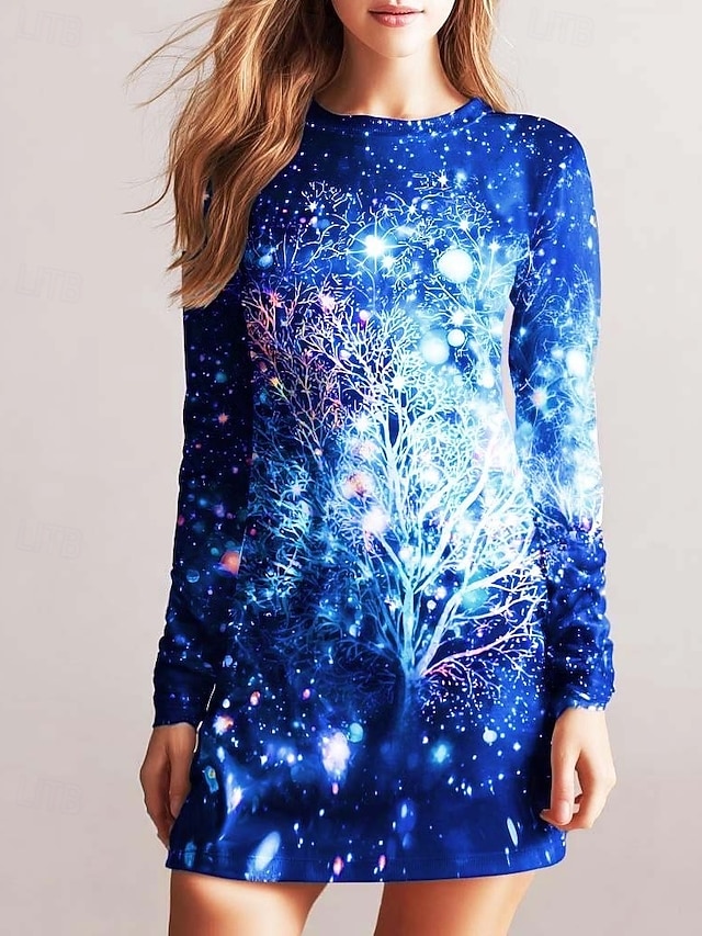  Abito mini da donna con fiocchi di neve abito tubino abito bodycon festa casual boho scuola vacanza grafica maniche lunghe girocollo rosso blu marrone verde primavera autunno inverno