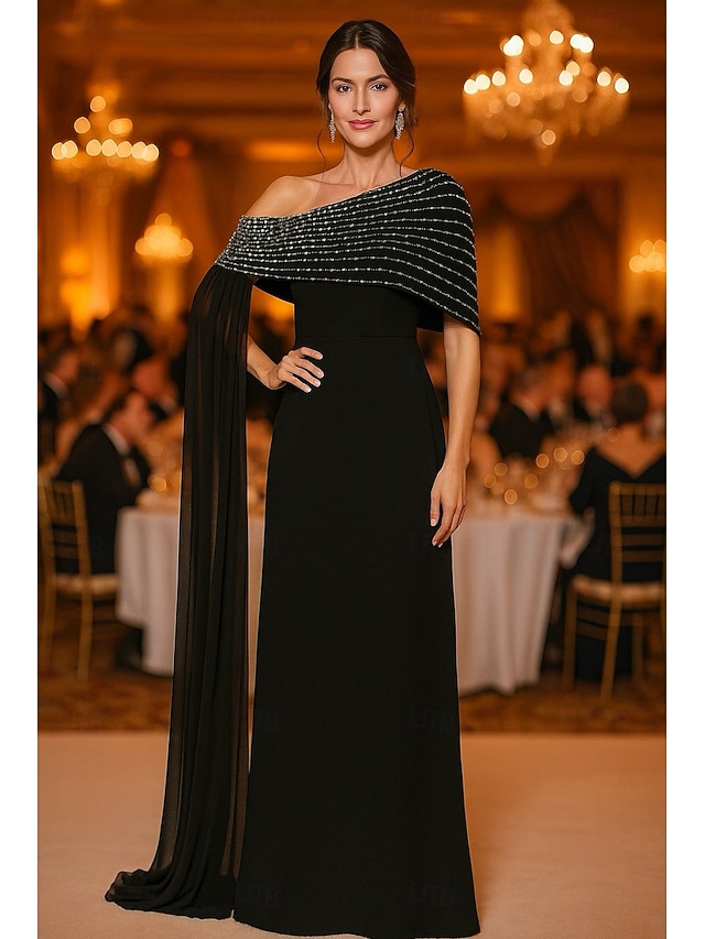  Åtsmitande Kvälls klänningar Elegant Formell klädsel Formell Bröllop Golvlång Ärmlös Över axeln Stretch crepe med Strass Broderad 2025