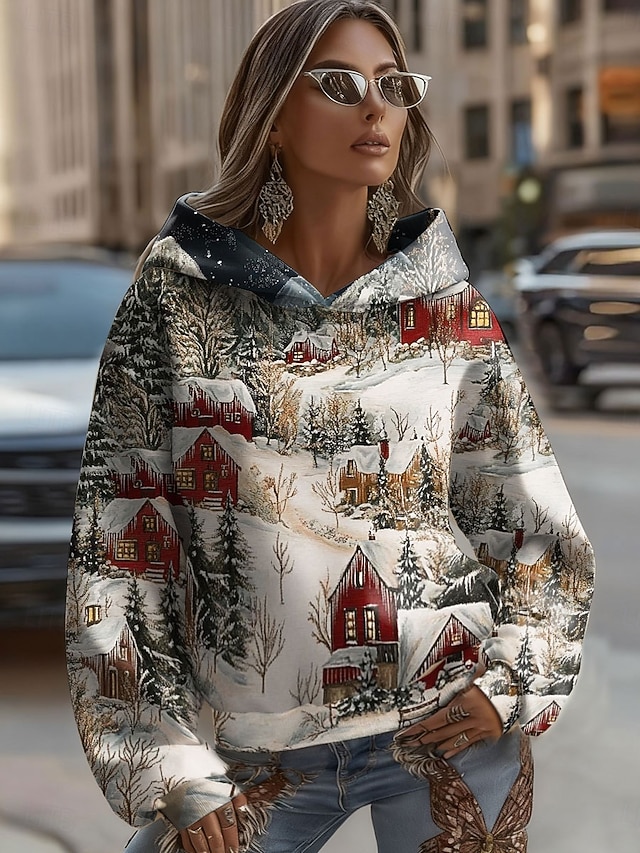  Femmes Sweat à capuche Graphique Motif de flocon de neige Occasionnel manche longue À capuche Hauts Réguliers Tenue de soirée Rue Tenue Quotidienne Patchwork Violet Vert Beige Printemps Automne Hiver