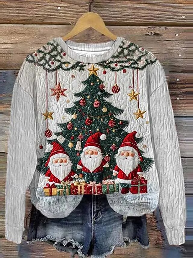 Sweat-shirt De Noël Femme – Imprimé Père Noël Amusant – Coupe Décontractée Unisexe – Taille S à XXL