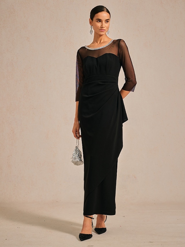 Women's Maxi Dress Black Dress Elegant Regular Fit Solid Color Half ...