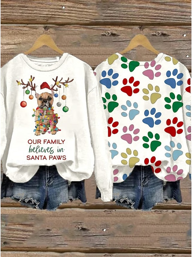  Damen Pullover Sweatshirt Grafik Tiermotiv Hund Lässig Langarm Rundhalsausschnitt Normale Oberteile Straße Alltagskleidung Lässig Patchwork Schwarz Weiß Hellgrün Rosa Leicht Blau Herbst Winter