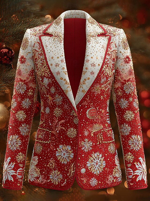 Women's Blazer Windproof Comfortable Buttons Christmas Elegant Active Fashion Solid Color Formal Christmas Anniversary Single Breasted Regular Notch Lapel Regular Fit Long Sleeve Outerwear White Red4
