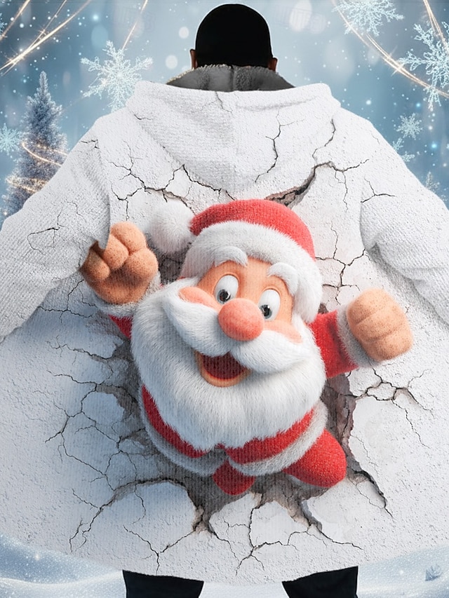  Noël Homme Père Noël Manteau d'Hiver Veste en Polaire Manteau Chaleur Thermique Confortable Occasionnel Tenue quotidienne Fermeture éclair Avec Poches Impression 3D Automne Hiver À capuche manche