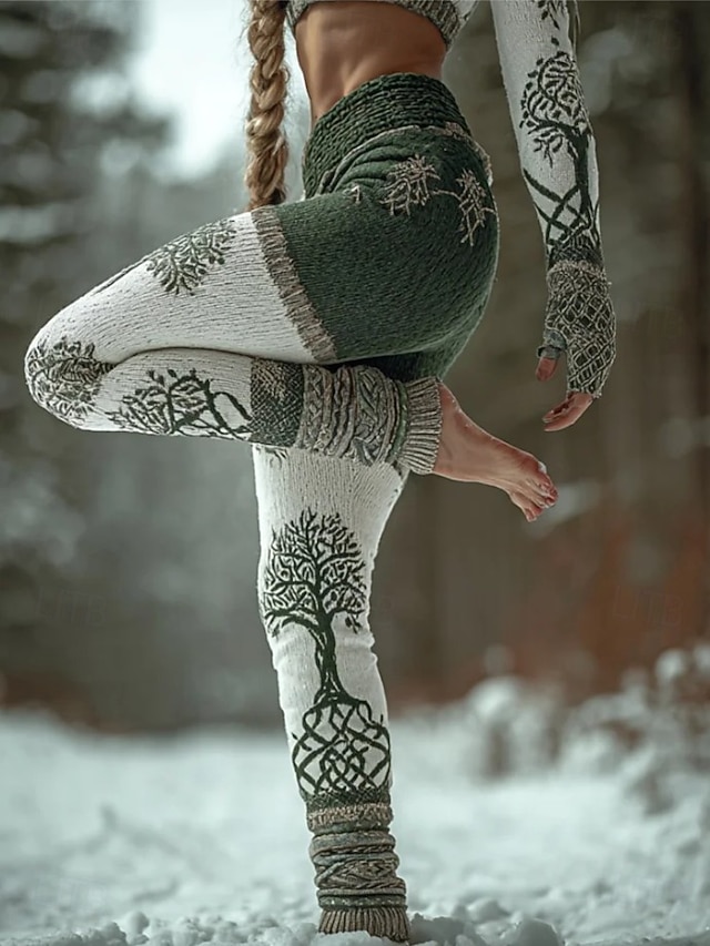  Γυναικείες Leggings Viking Boho Vintage Εθνοτικής Στιλ Πλήρους Μήκους Ψηλή Μέση Γραφικά Αφηρημένα 3D Εκτύπωση Γρήγορης Στεγνώματος Αναπνευστικότητα Μαλακοί Ελαστικοί Επίσημες Διακοπές Κρασιού