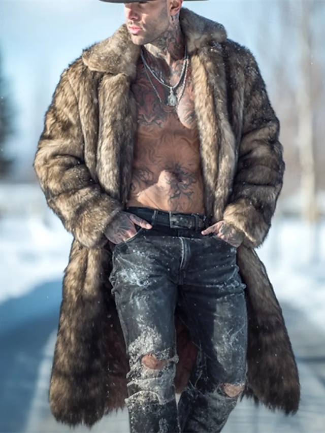 Men's Winter Jacket Faux Fur Coat Daily Vacation Thermal Warm Fleece ...