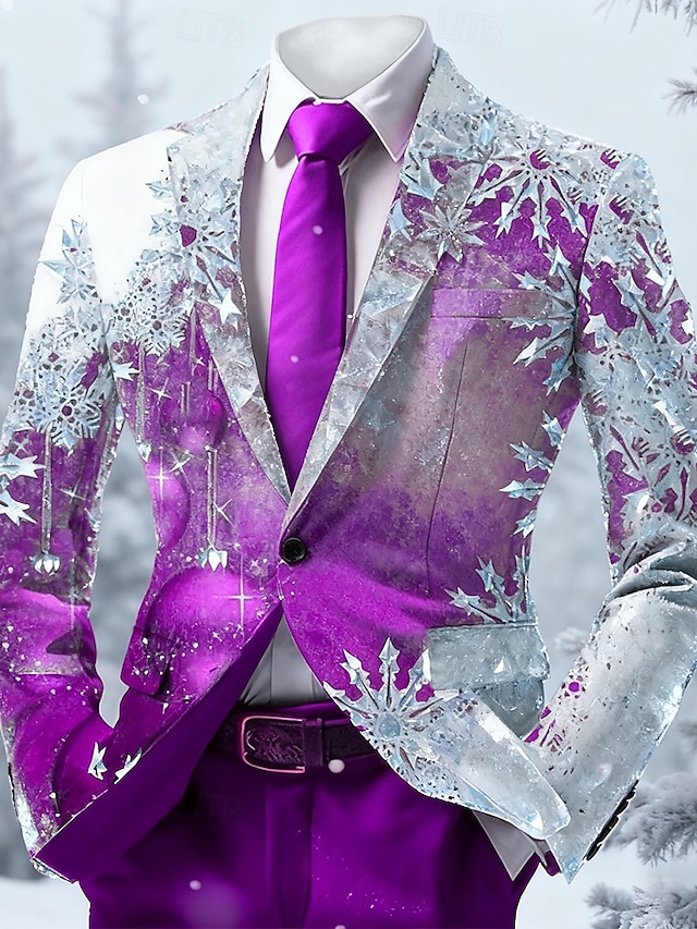  Weihnachten Herren Schneeflocke Blazerjacke Bequem Künstlerisch Lässig Party-Abendmode Täglich Festival 3D-Druck Knöpfe Frühling Herbst Winter Fallendes Revers Langarm Schwarz Rote Blau