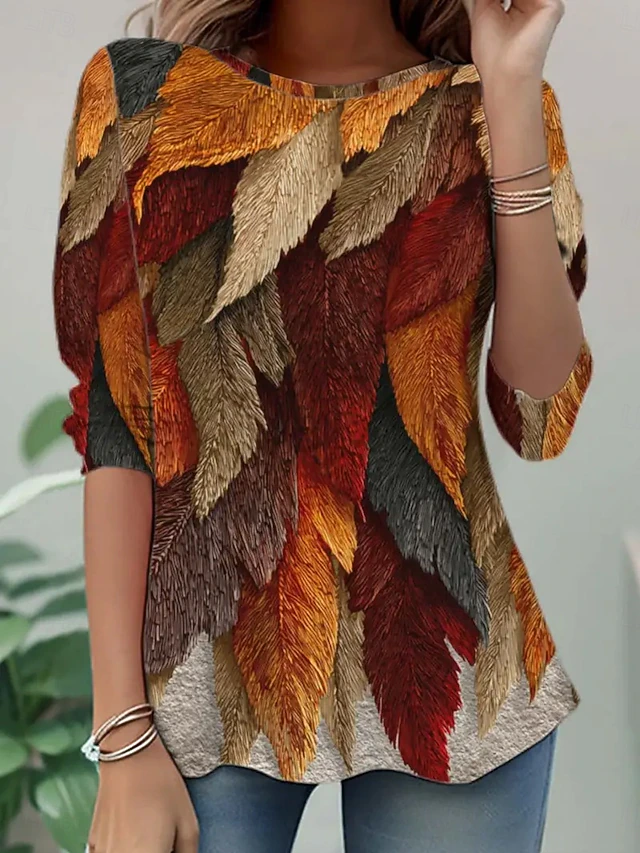 Women's T Shirt Floral Graphic Fashion Casual Long Sleeve Crew Neck Round Neck Regular Tops Daily Weekend Print Black Yellow Orange Summer Spring Fall4