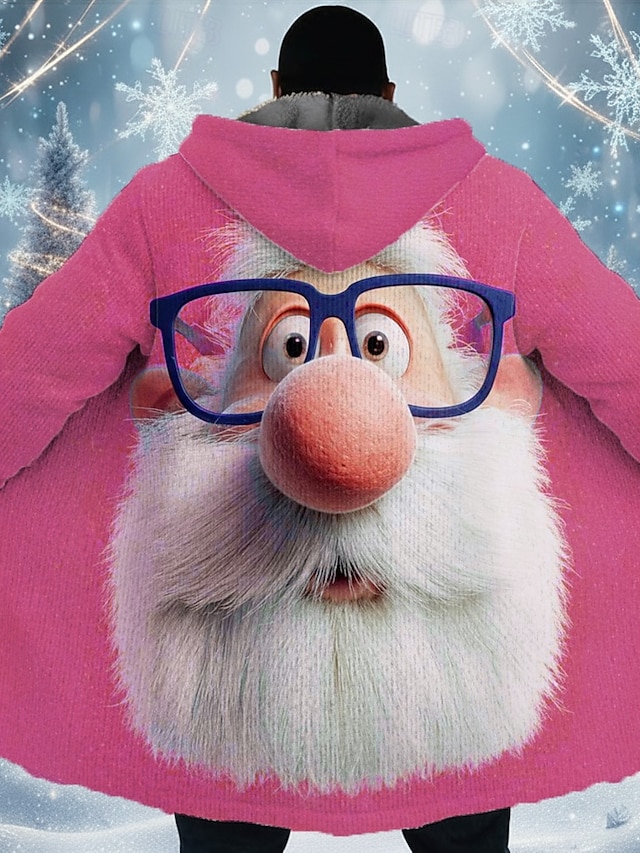  Noël Homme Père Noël Manteau d'Hiver Veste en Polaire Manteau Chaleur Thermique Confortable Occasionnel Tenue quotidienne Fermeture éclair Avec Poches Impression 3D Automne Hiver À capuche manche