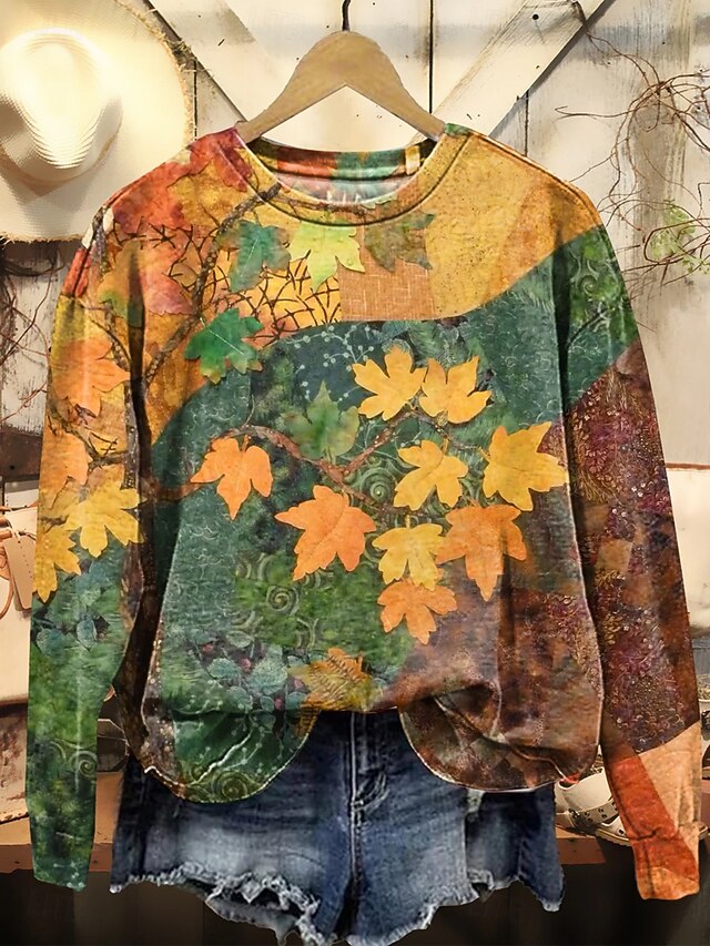Women's Pullover Sweatshirt Hoodies Floral Graphic Fashion Casual Long Sleeve Crew Neck Regular Tops Street Dailywear Print Yellow Brown Green Spring Fall Winter4