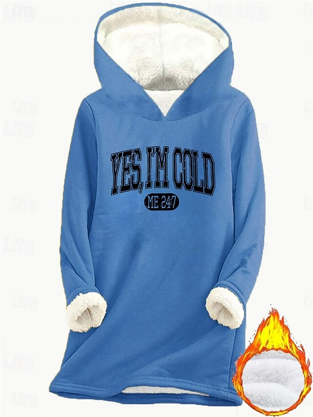Women's Pullover Hoodie Sweatshirt Graphic Letter Warm Casual Sherpa Fleece Long Sleeve Hooded Long Tops Street Dailywear Casual Print Fleece Lined Dark Pink Blue Gray Fall Winter4